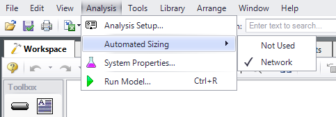 Selecting Network for Automated Sizing from the Analysis menu.